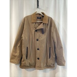Vintage 1970s Mens L British Khaki Barn Coat Chore Jacket Tan RARE Corduroy